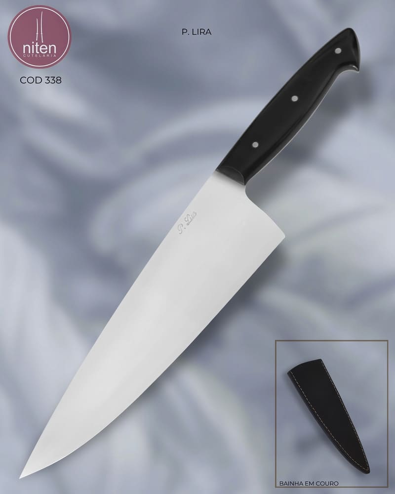 Faca Chef Artesanal Aço Carbono Cabo Corian Black 34,5 cm — P. Lima
