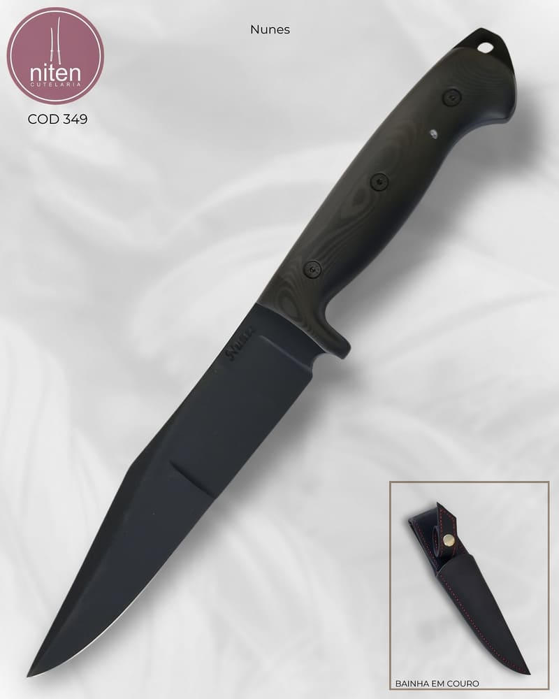 Faca Utilitária Artesanal Aço Carbono Cabo Micarta Verde 29 cm — Nunes