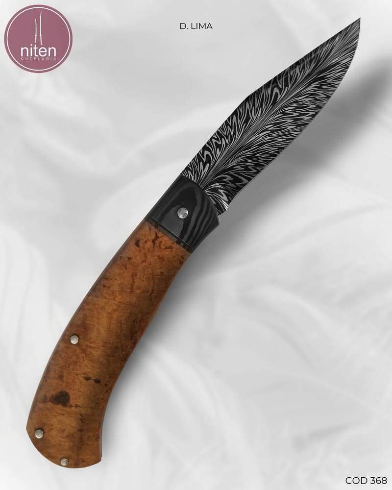 Canivete Artesanal Aço Damasco Cabo Madeira Estabilizada 20 cm — D. Lima