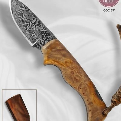 Faca Hunter Artesanal Aço Damasco Cabo Madeira Estabilizada 17,5 cm — Chacal
