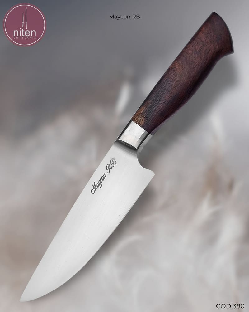 Faca Chef Artesanal Aço Carbono Cabo Madeira Nacional 27 cm — Maycon RB (Ref 380)