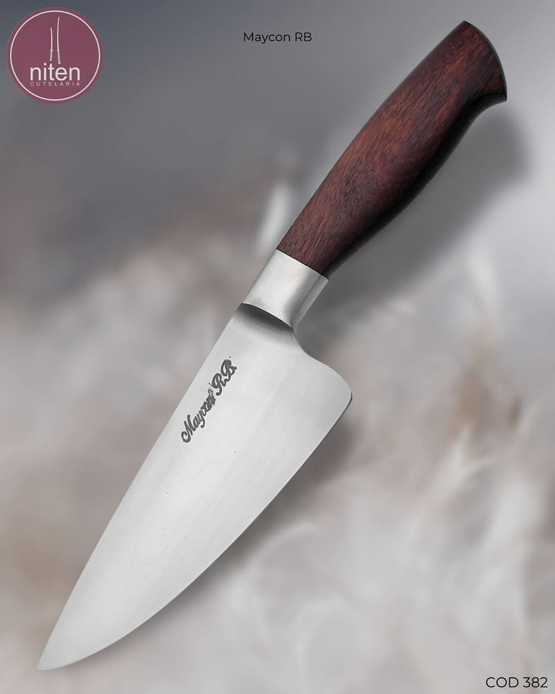 Faca Chef Artesanal Aço Carbono Cabo Madeira Nacional 27 cm — Maycon RB (Ref 382)