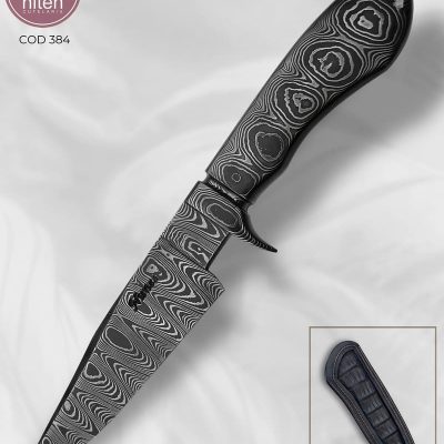 Faca Bowie Artesanal Aço Damasco Cabo Aço Damasco 23,5 cm — Nunes