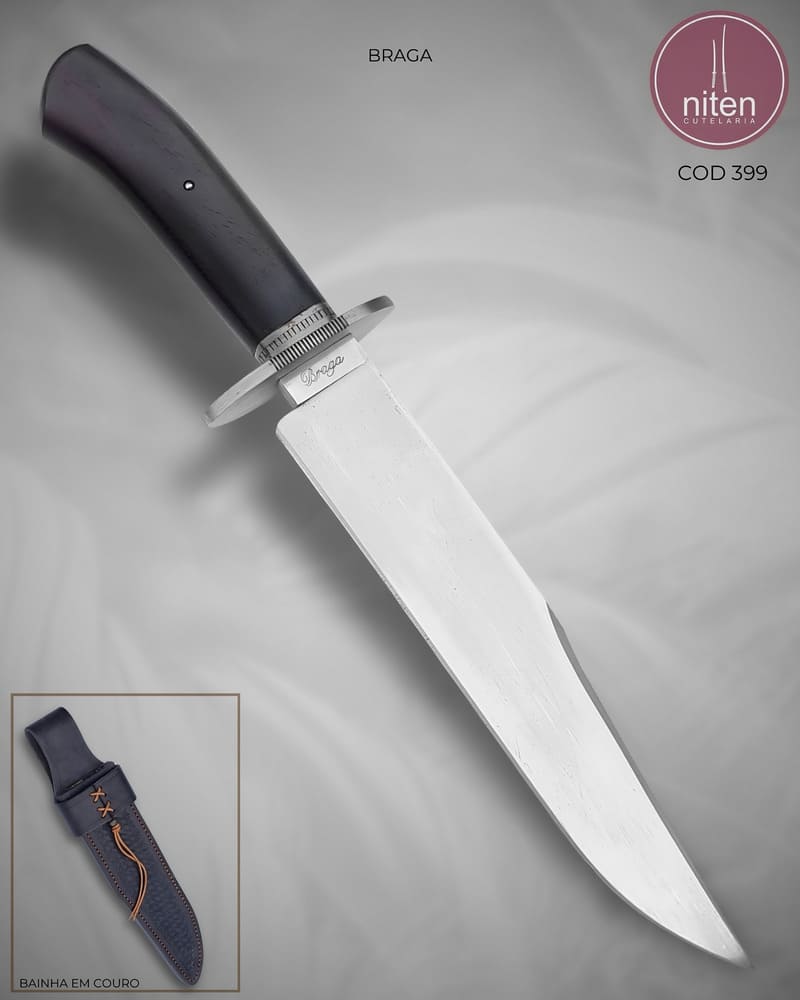 Faca Bowie Artesanal Aço Carbono Cabo Madeira 35 cm — Braga