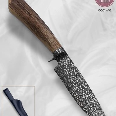 Faca Utilitária Artesanal Aço Damasco Cabo Cervo 22,5 cm — Sandro Blauth