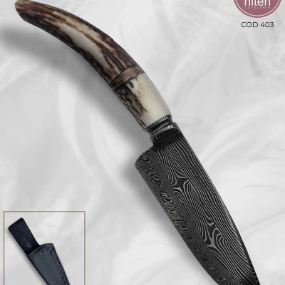 Faca Utilitária Artesanal Aço Damasco Cabo Cervo 22 cm — Sandro Blauth