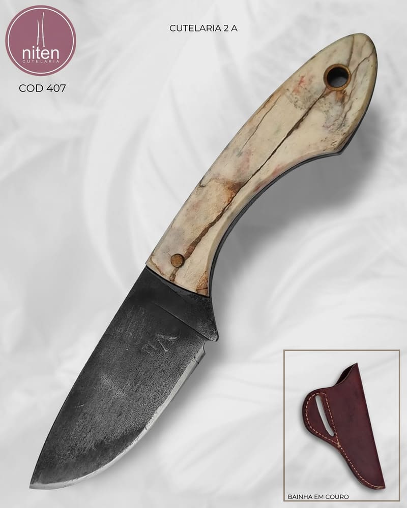 Faca Hunter Artesanal Aço Carbono Cabo Osso Bovino 17,5 cm — Cutelaria 2 a
