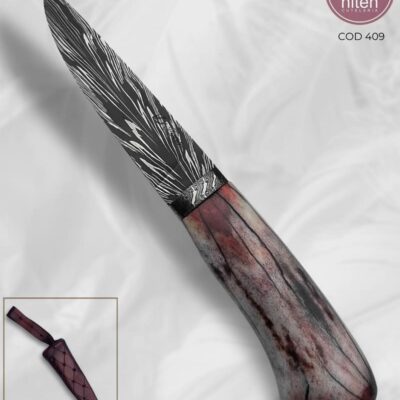 Faca Puukko Artesanal Aço Damasco Cabo Cervo Tingido 18,5 cm — Luciene D. Lima