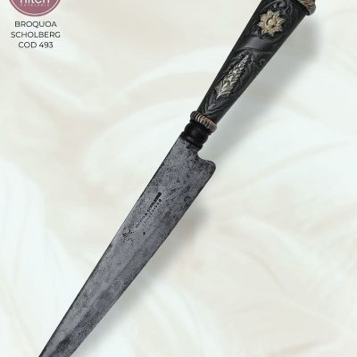 Faca Gaúcha Artesanal Aço Carbono Cabo Prata e Ouro 25 cm — Broqua e Scholberg