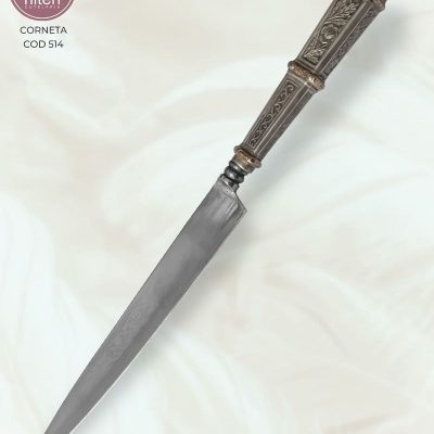 Faca Gaúcha Artesanal Aço Inox Cabo Prata e Ouro 22 cm — Corneta