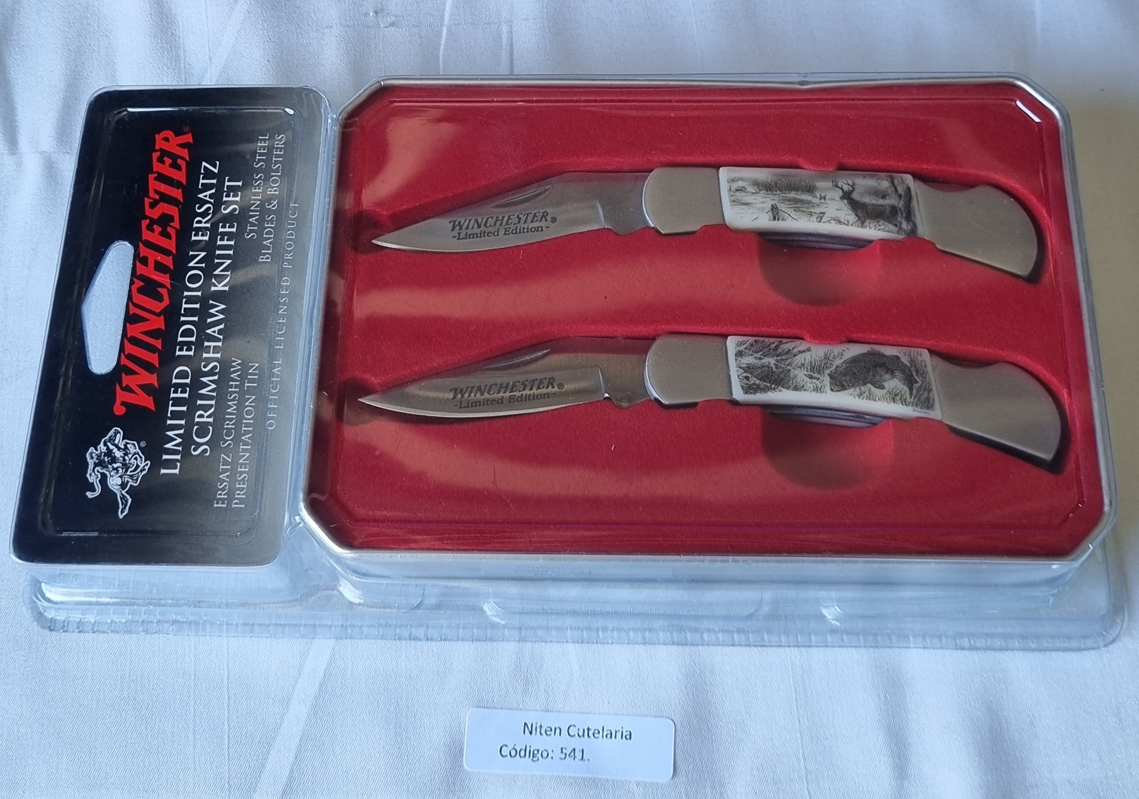 Kit Winchester 2 Canivetes Ersatz Scrimshaw com Lata de Apresentação