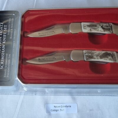 Kit Winchester 2 Canivetes Scrimshaw Aço Inox em Lata de Apresentação — Edição Limitada
