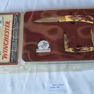 Kit Winchester 2 Canivetes Aço Inox Cabo Stag com Pin Comemorativo — Edição Limitada