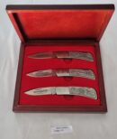 Kit Winchester 3 Canivetes Cabo em Metal Gravado em Estojo de Madeira — Edição Limitada